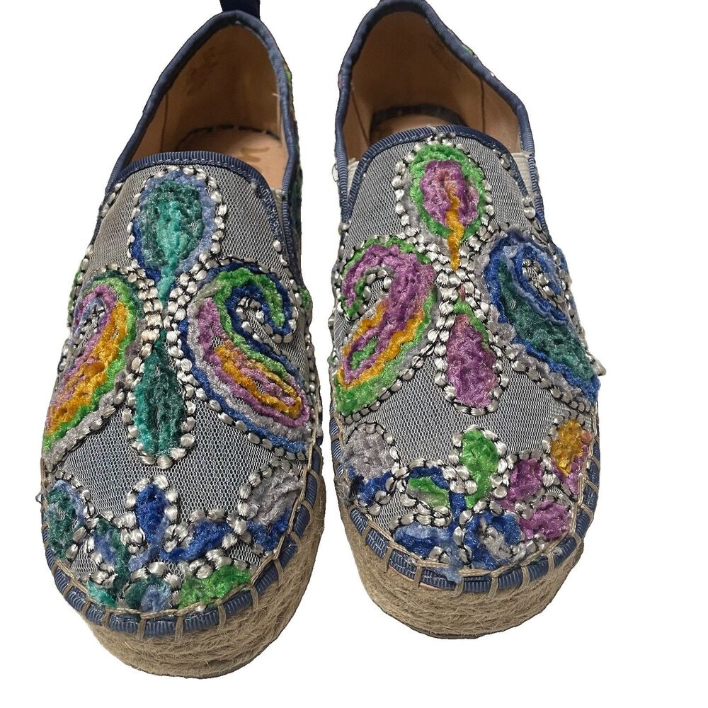 Sam Edelman Carrin Embroidered Paisley Platform Espadrille Slip On Flat 7.5